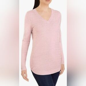 Hilary Radley Women's V-Neck Long Sleeve Sweater Size Small Blush Pink Textured
